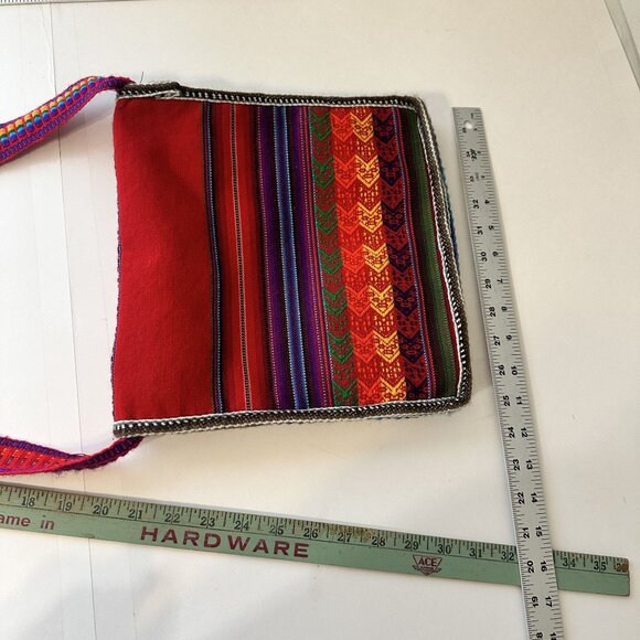 Handmade Multicolor Bohemian Red Shoulder Bag Button Crossbody Guatemalan - Picture 3 of 6